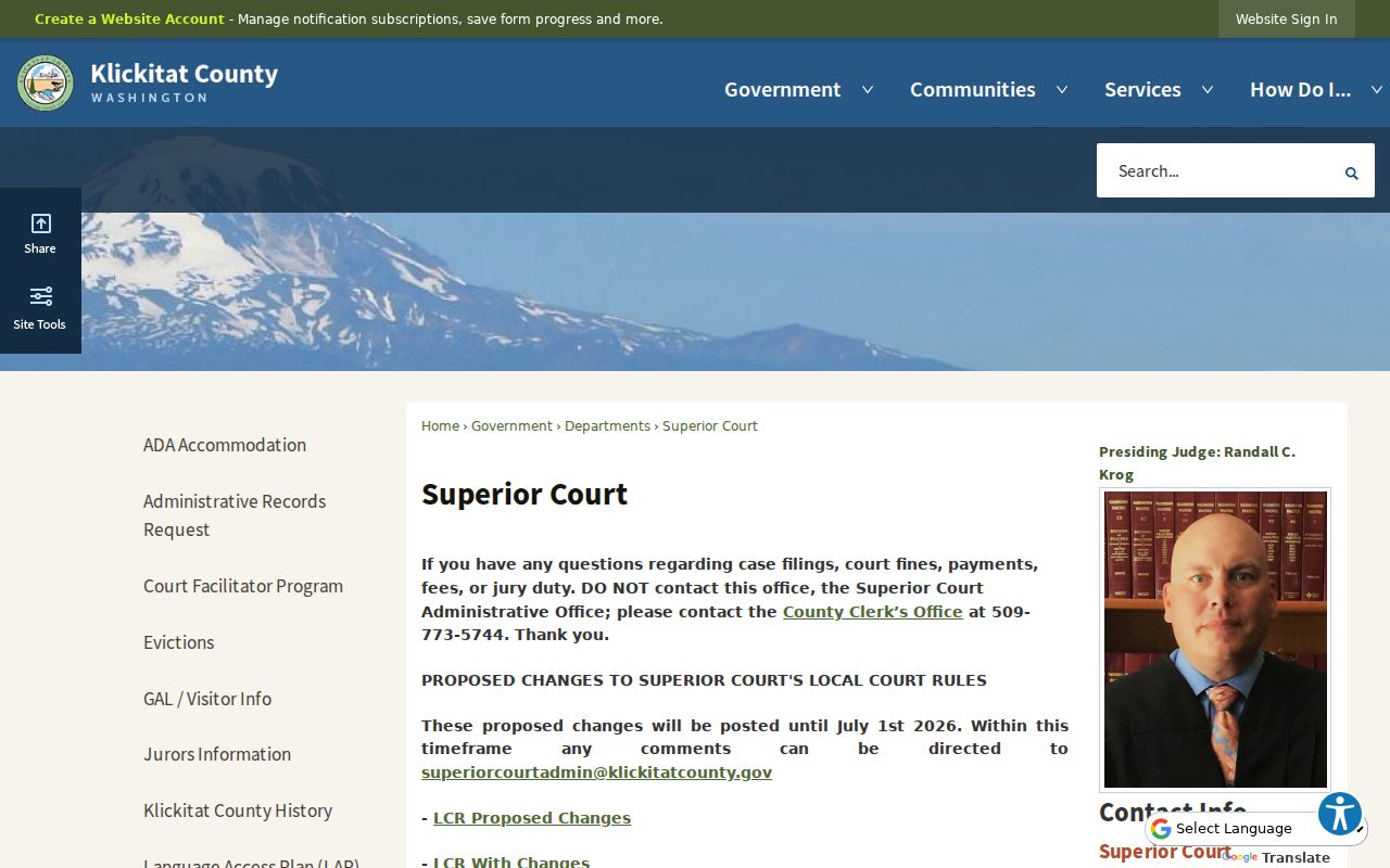Klickitat County Superior Court docket calendar links