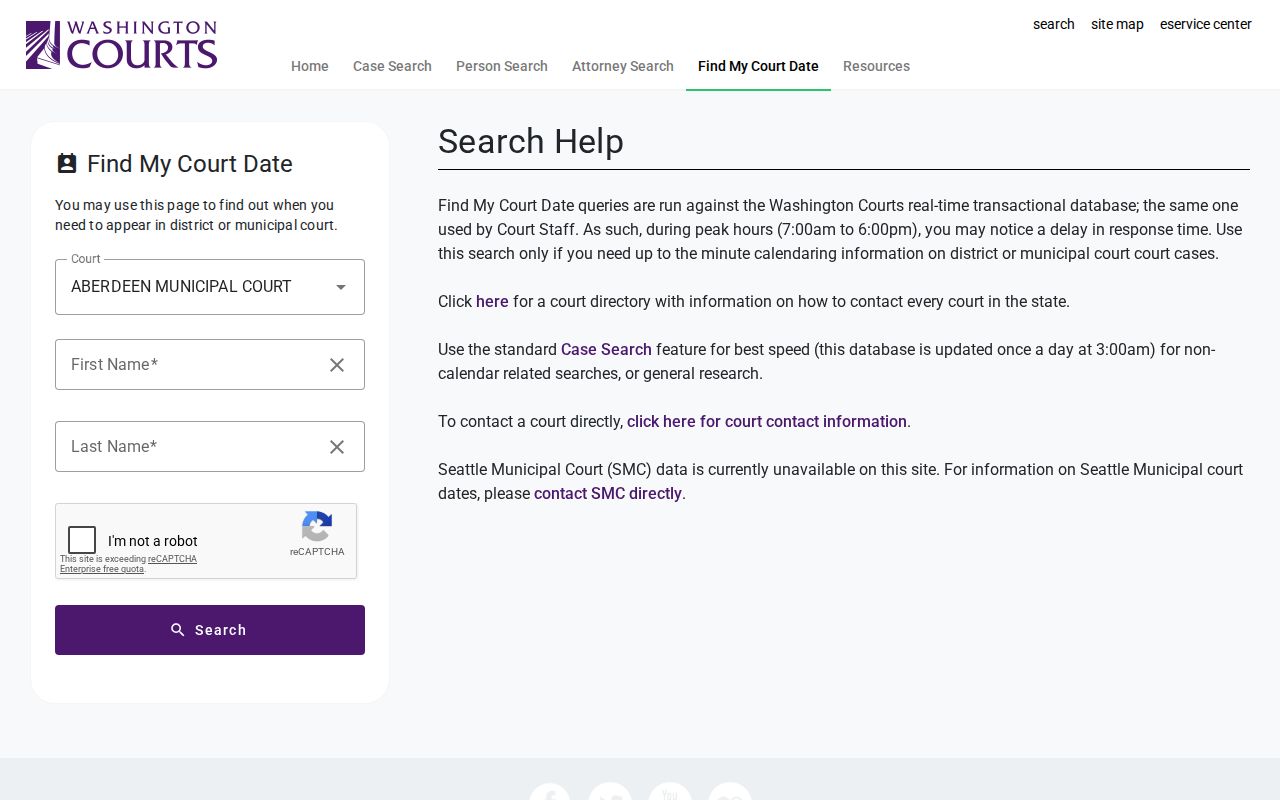 Klickitat County court date search form from Washington Courts