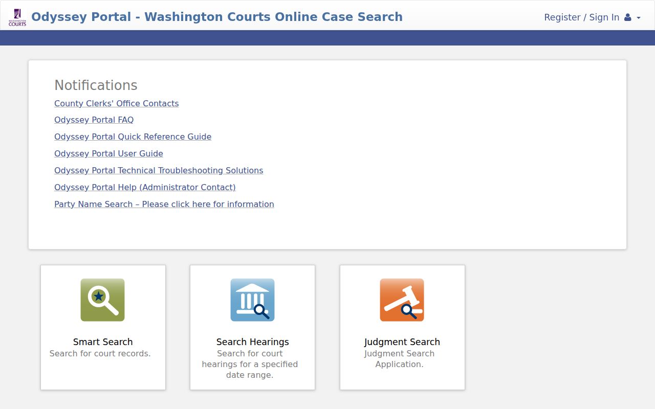 Klickitat County docket search options in Odyssey Portal